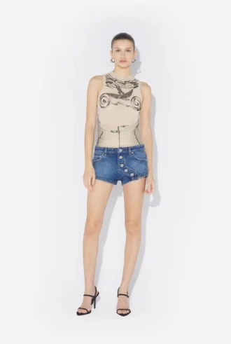 The Buttoned Blue Denim Shorts