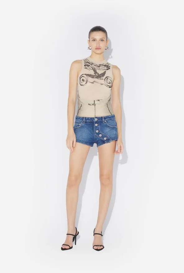 The Buttoned Blue Denim Shorts The Buttoned Blue Denim Shorts
